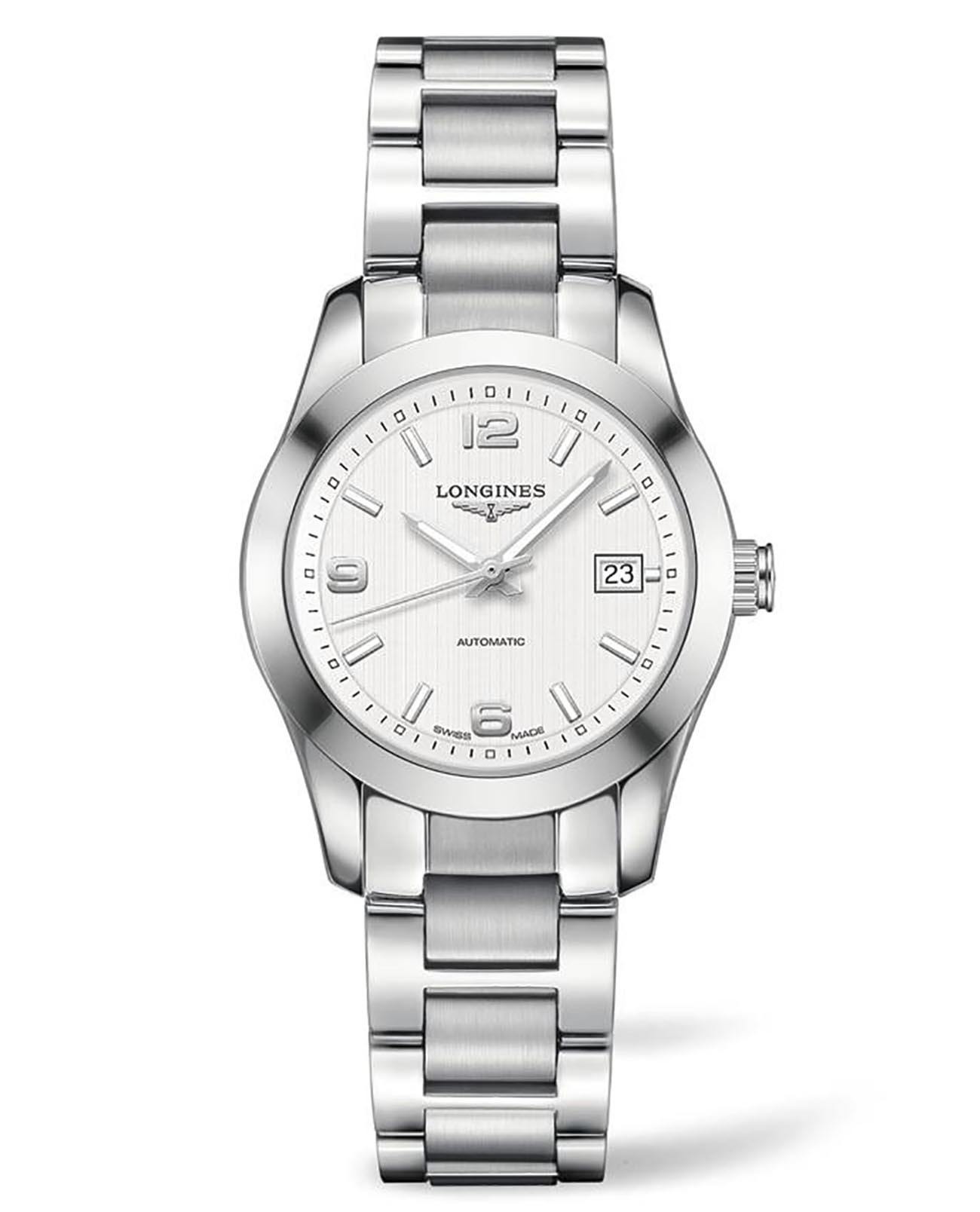 Longines Longines Conquest Classic L2.285.4.76.6  L22854766 механические женские часы серебристый циферблат, браслет нержавеющая сталь — вид спереди
